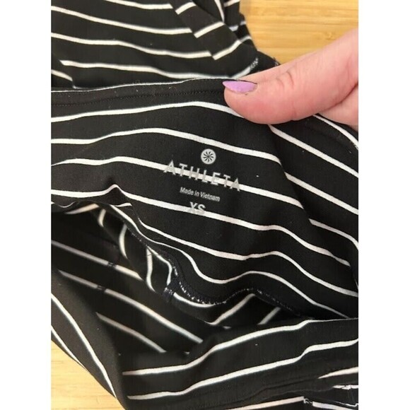 Athleta Elation Virasana 7/8 Stripe Leggings XS Black White High Rise Ankle Crop - Picture 5 of 6